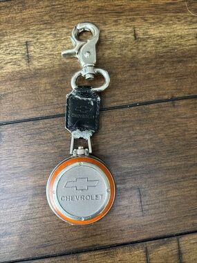 Vintage 1970s Chevrolet Quartz Pocket Watch Orange Bezel Clip Fob Belt